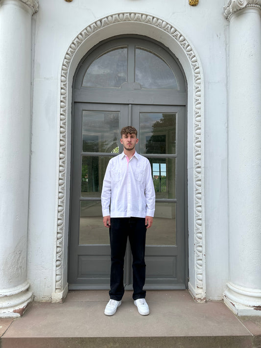 WHITE/PINK "GUAYABERA" LONG SLEEVE