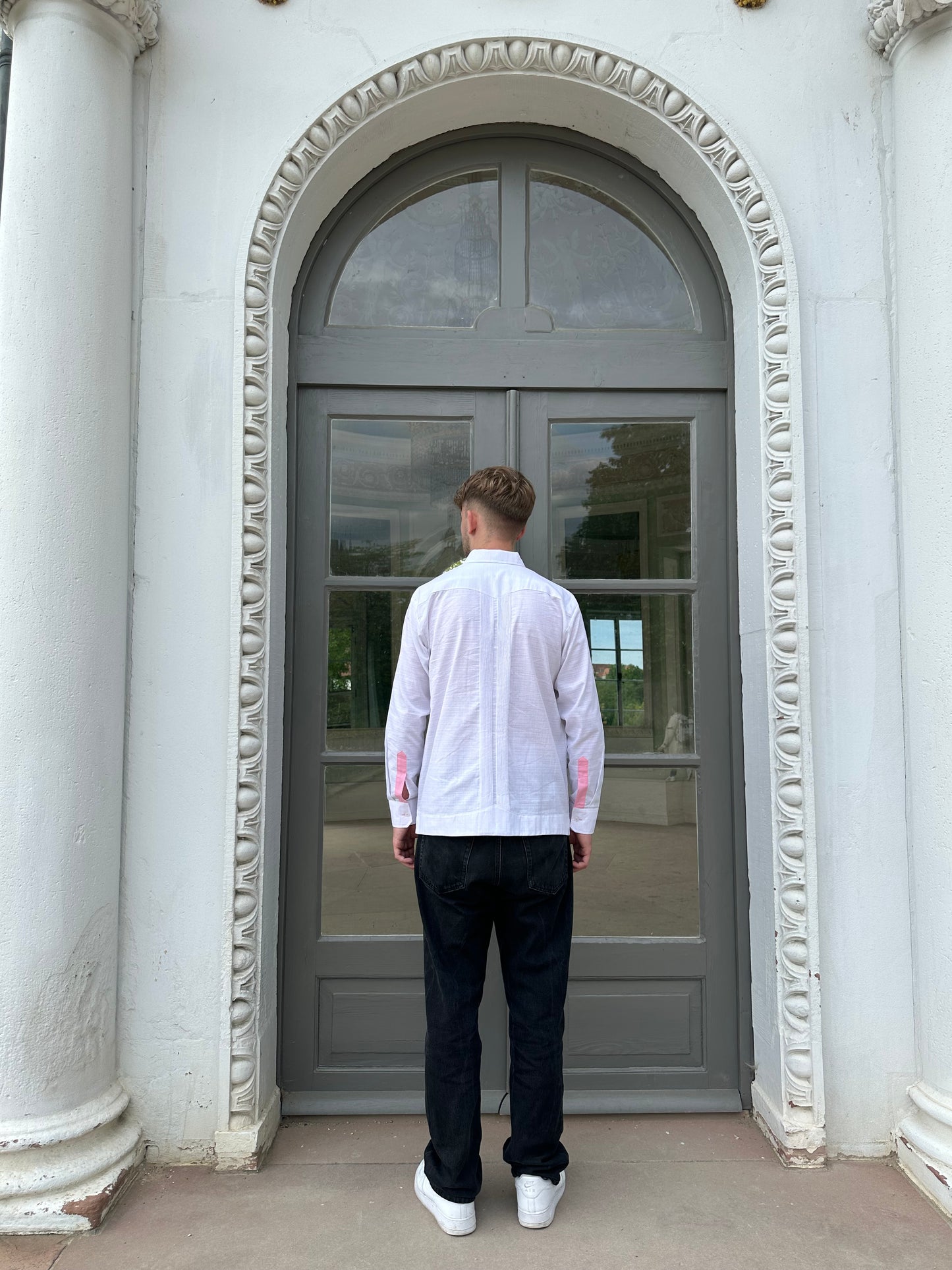 WHITE/PINK "GUAYABERA" LONG SLEEVE