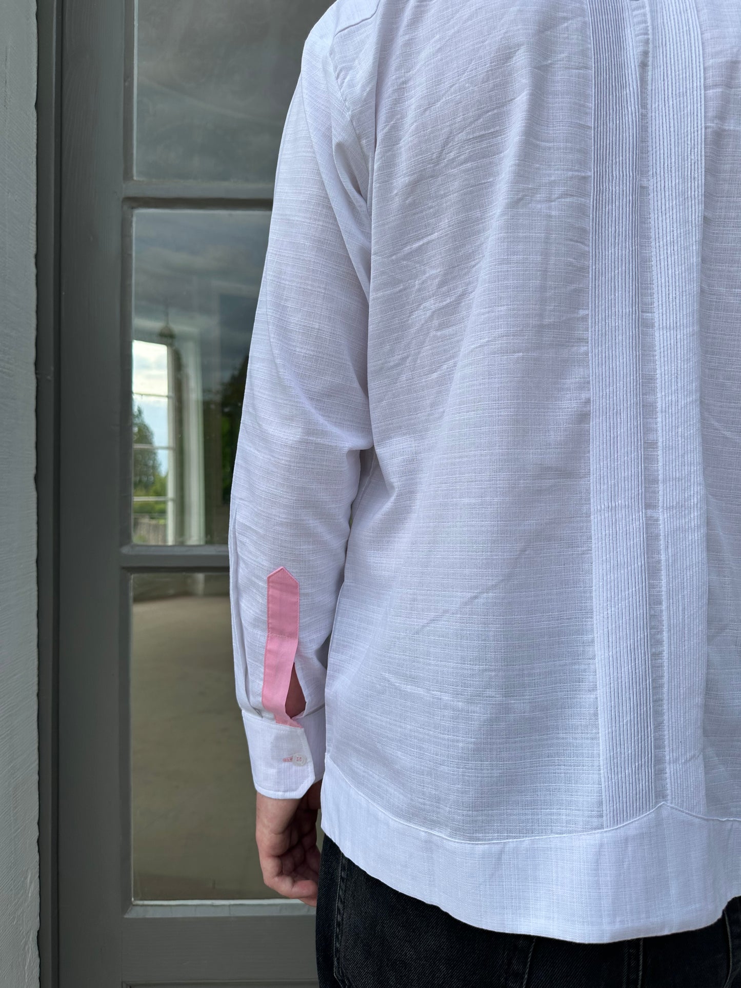 WHITE/PINK "GUAYABERA" LONG SLEEVE